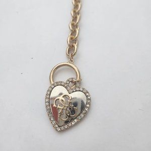 Guess Women's Gold Tone Link Necklace with Silver Tone Logo Heart Pendant